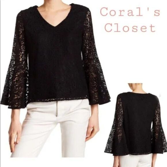 Catherine Malandrino Flare Sleeve Black Lace Top NWT - Picture 4 of 10